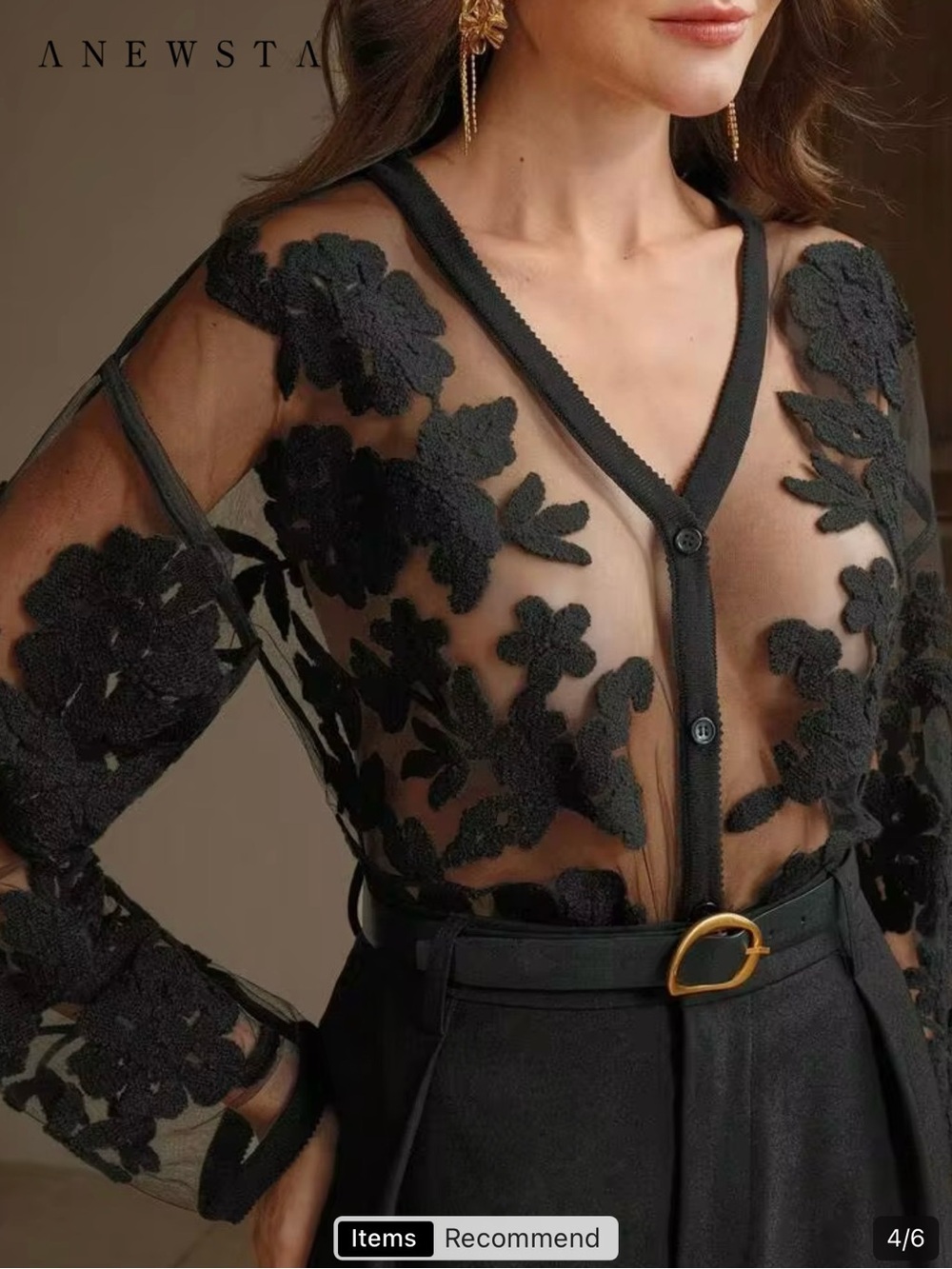 Black Sheer Floral-Appliqué Cardigan Sweater